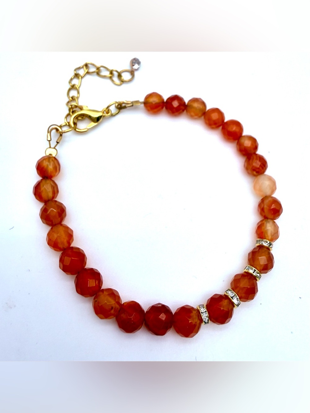 Artisan Faceted Carnelian Orange Agate Bead Bracelet - Women Jewelry